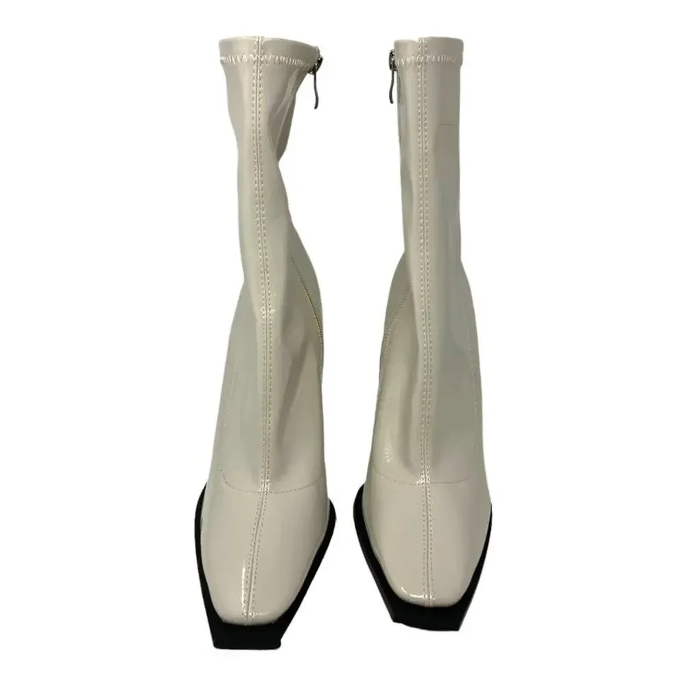 Princess Polly Barcelona White Block Heel Boot Size 10 NWOT